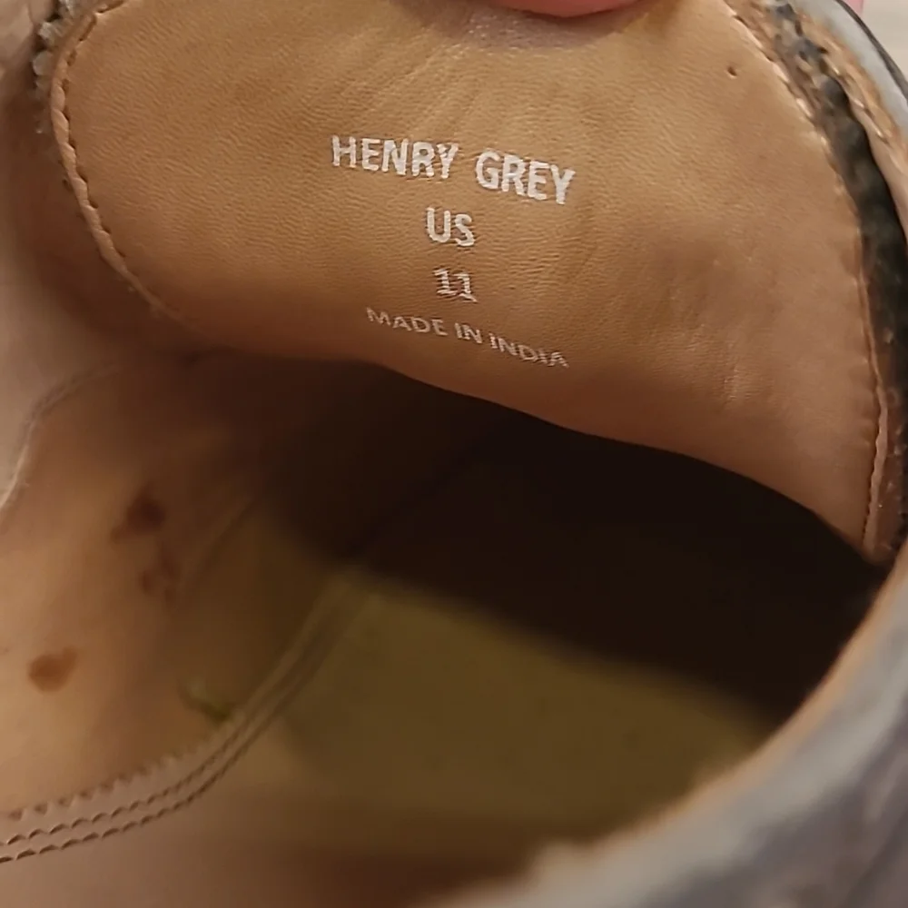 BEN SHERMAN Henry Grey Leather Classy Sz 11 Mens Long‎ Wing Tip Shoes